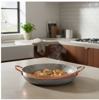 Frigideira De Pedra Sabão com tampa Fogão A Gás Lenha Panela Natural 24cm