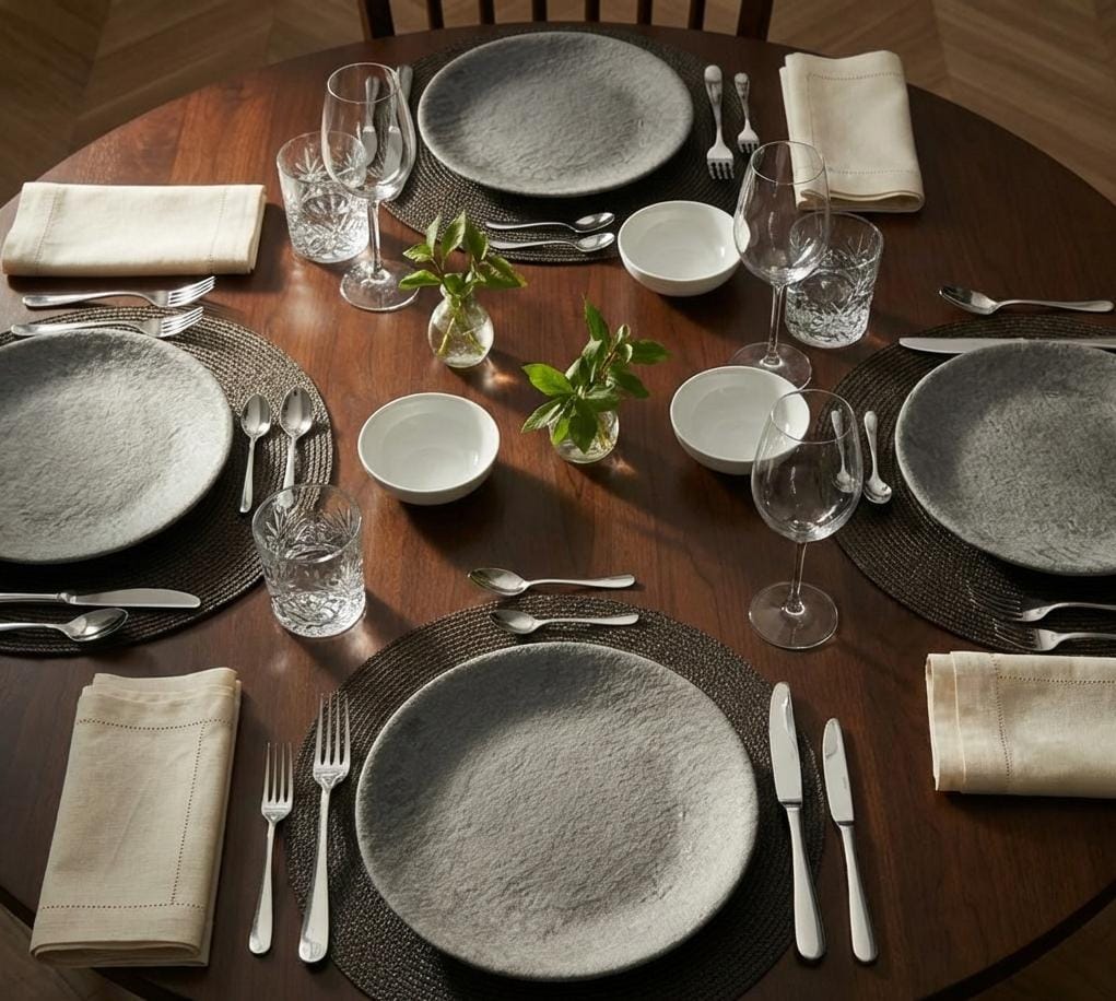 Jogo com 4 Pratos Raso Esculpido Em Pedra Lindo Mesa Posta 30cm