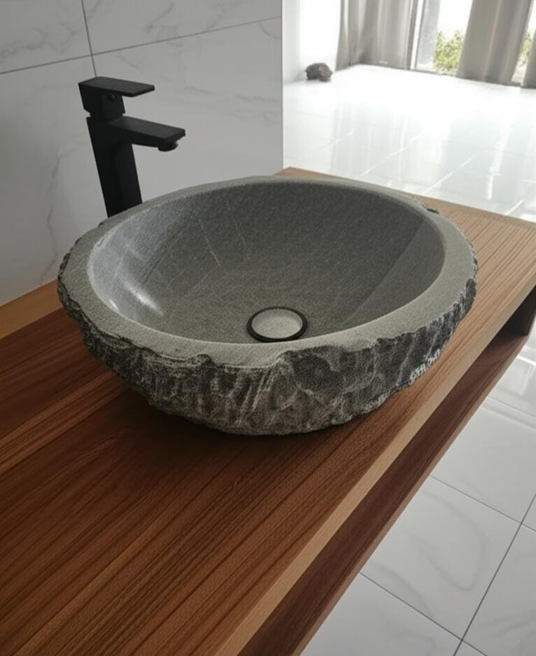 Cuba Pia Lavabo Alto Padrão Luxo Pedra Esculpida Rústica 35